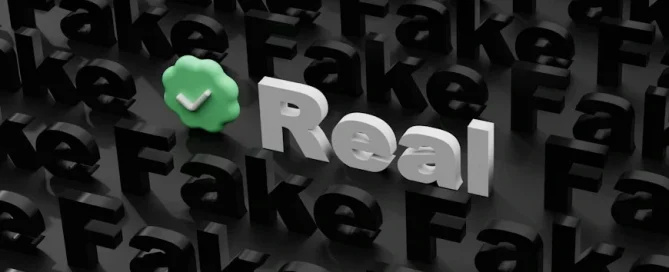 Illustration showing the difference between real and fake content, representing how to recognize deepfake videos in 2026.